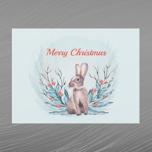 Weihnachtskaninchen-Beeren-Aquarell Feiertagspostkarte