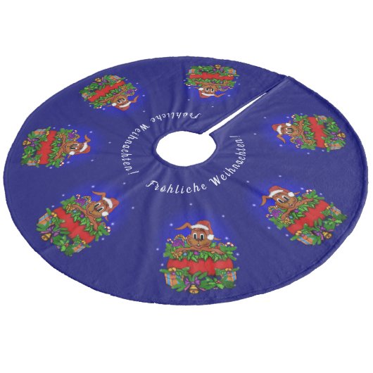 Weihnachtskaninchen , Fröhliche Weihnachten! Fleece Weihnachtsbaumdecke (Schrägansicht)