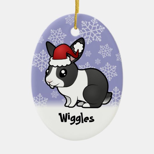 Weihnachtskaninchen (glattes Haar des uppy Ohrs) Keramik Ornament (Vorne)