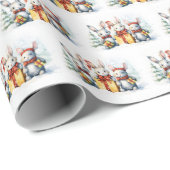 Weihnachtskaninchen in Aquarellen im Schnee Geschenkpapier (Rolleneckpunkt)