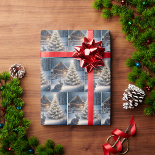 Weihnachtskaninchen mit leuchtendem Baum Geschenkpapier