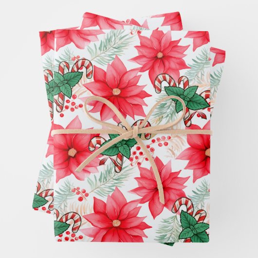 Weihnachtskaninchen & Poinsettias Umschlagpapier Geschenkpapier Set (Beispiel)