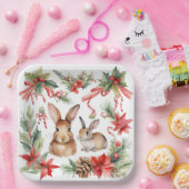 Weihnachtskaninchen Rote Gold Blüten Pappteller (Party)