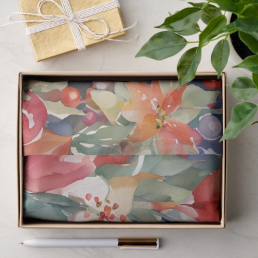 Weihnachtskaninchen Rote Gold Blüten Seidenpapier (Geschenk)