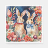 Weihnachtskaninchen Rote Gold Blüten Serviette (Vorderseite)