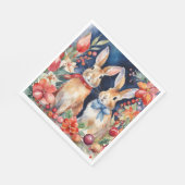 Weihnachtskaninchen Rote Gold Blüten Serviette (Ecke)