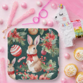 Weihnachtskaninchen Rote grüne Blüte Pappteller (Party)