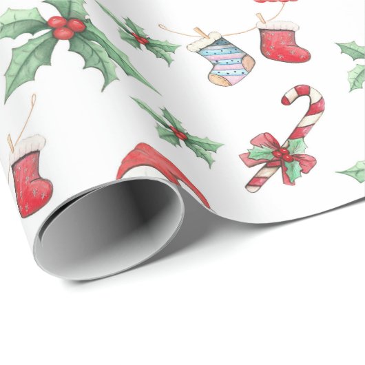 Weihnachtskaninchen und Holly Geschenkpapier (Rolleneckpunkt)