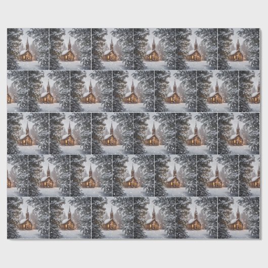 Weihnachtskapelle im Schnee Geschenkpapier (Flach)