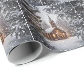 Weihnachtskapelle im Schnee Geschenkpapier (Rolleneckpunkt)
