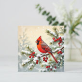 Weihnachtskardinal auf Kiefernzweig personalisiert Feiertagskarte (Stehend Vorderseite)