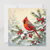 Weihnachtskardinal auf Kiefernzweig personalisiert Feiertagskarte (Vorderseite)