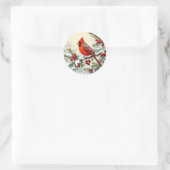 Weihnachtskardinal auf schneebedecktem Kiefernzwei Runder Aufkleber (Tasche)