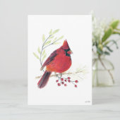 Weihnachtskardinal-Beeren-Kunst Feiertagskarte (Stehend Vorderseite)