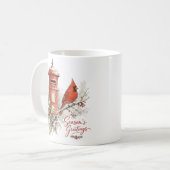 Weihnachtskardinal und roter Briefkasten Kaffeetasse (Vorderseite Links)