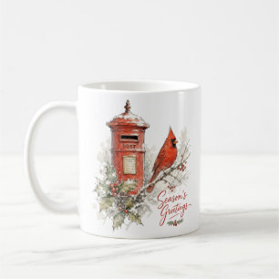 Weihnachtskardinal und roter Briefkasten Kaffeetasse