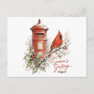 Weihnachtskardinal und roter Briefkasten Postkarte