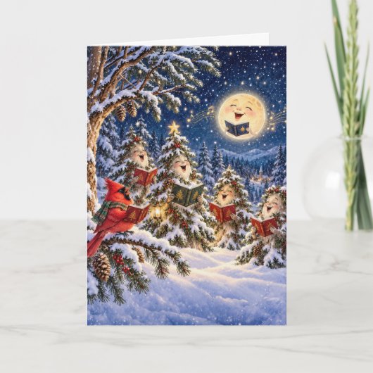 Weihnachtskardinal und Winterbaum-Chor Karte (Vorderseite)