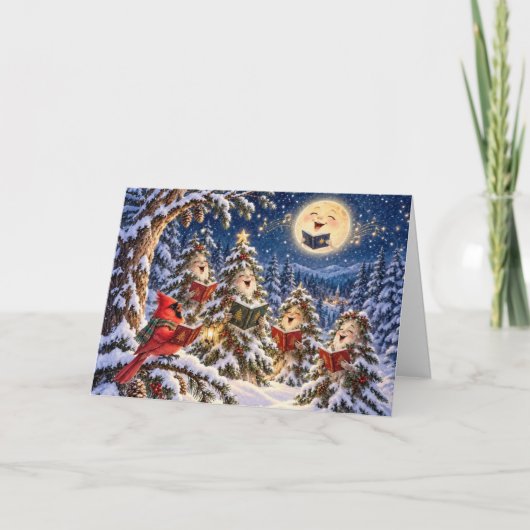 Weihnachtskardinal und Winterbaum-Chor Karte (Vorderseite)