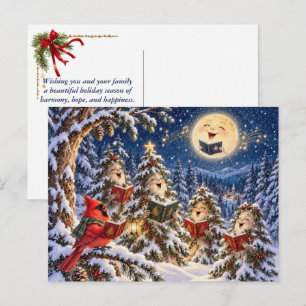 Weihnachtskardinal und Winterbaum-Chor Postkarte