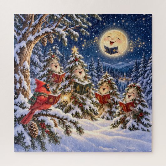 Weihnachtskardinal und Winterbaum-Chor Puzzle (Vertikal)