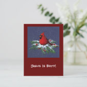 WEIHNACHTSKardinal: VOGEL: KUNST: SCHNEE Feiertagspostkarte (Stehend Vorderseite)