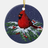 WEIHNACHTSKardinal: VOGEL: SCHNEE: KUNST Keramikornament (Vorne)