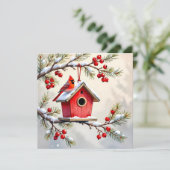 Weihnachtskardinal & Vogelhaus Personalisiertes Fo Feiertagskarte (Stehend Vorderseite)