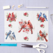 Weihnachtskardinäle Blaue Vögel Elemente Decoupage Seidenpapier (Handwerk)