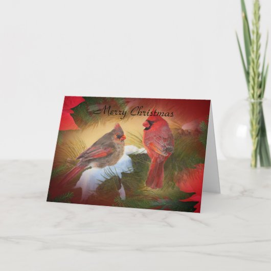 WeihnachtsKardinäle Feiertagskarte (Vorderseite)