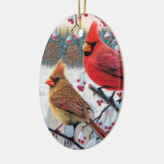 WeihnachtsKardinäle Keramik Ornament (Links)