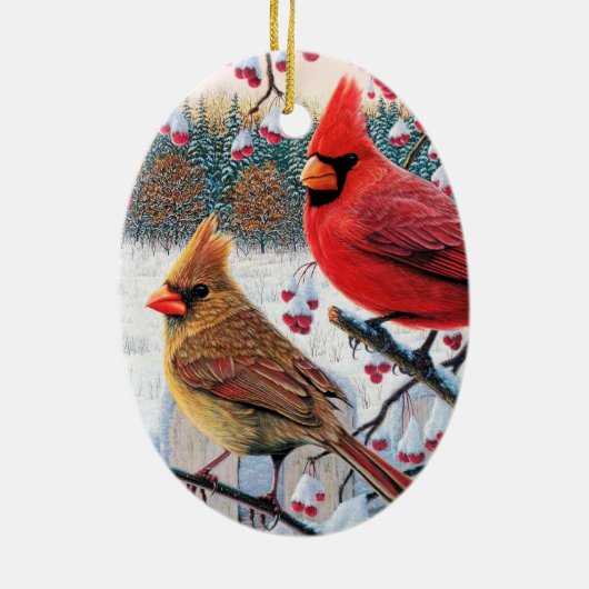 WeihnachtsKardinäle Keramik Ornament (Hinten)