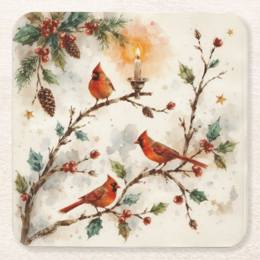 Weihnachtskardinäle Rechteckiger Pappuntersetzer (Vorderseite)