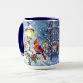 Weihnachtskardinäle und schneebedeckte Laterne Tasse (Vorderseite Links)