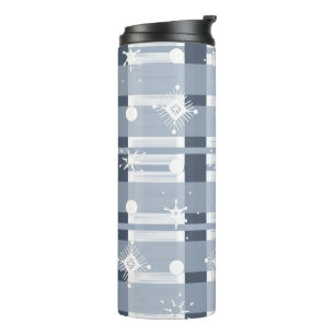 Weihnachtskariert Blau Schneeflocken Thermosbecher