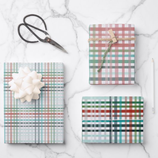 Weihnachtskariert Geschenkpapier Set (Vorderseite)