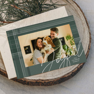 Weihnachtskariert grün freudig Foto Feiertagskarte