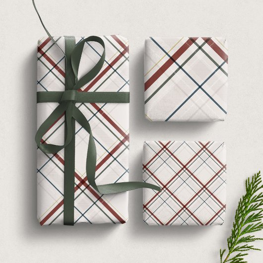 Weihnachtskariert klassisch elegant weißes Festtag Geschenkpapier Set