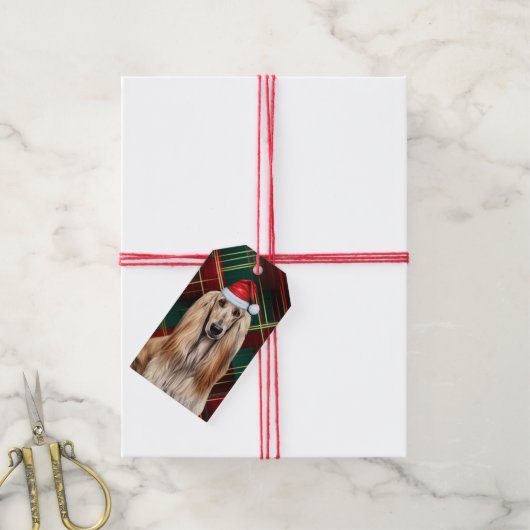Weihnachtskariert mit einem Afghan Hound Hund Weih Geschenkanhänger (Mit Garn)