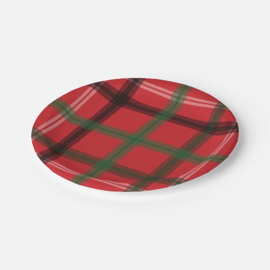 Weihnachtskariert Pappteller (Schrägansicht)