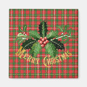 Weihnachtskariert Rot Grün mit Kranz Magnet (Vorne)