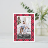 WeihnachtsKariert | Rot-Schwarz-Zwei-Foto Feiertagspostkarte (Stehend Vorderseite)
