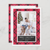 WeihnachtsKariert | Rot-Schwarz-Zwei-Foto Feiertagspostkarte (Vorne/Hinten)