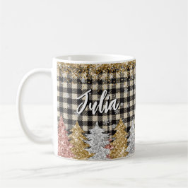 Weihnachtskariert und Glitter mit Namen Kaffeetasse