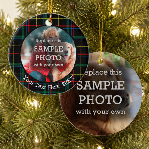 Weihnachtskariert, Zwei Fotos, Zweiseitig Keramikornament