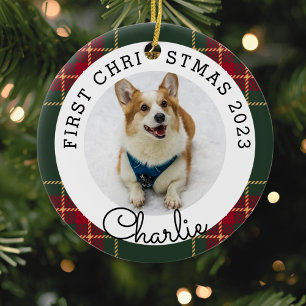 Weihnachtskariertes Erstes Weihnachten des Haustie Keramik Ornament