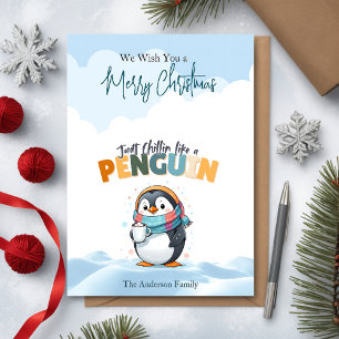 Weihnachtskarikatur wie Chillin wie ein Pinguin Feiertagskarte