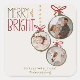Weihnachtskarte 2025 für Fotos Quadratischer Aufkleber