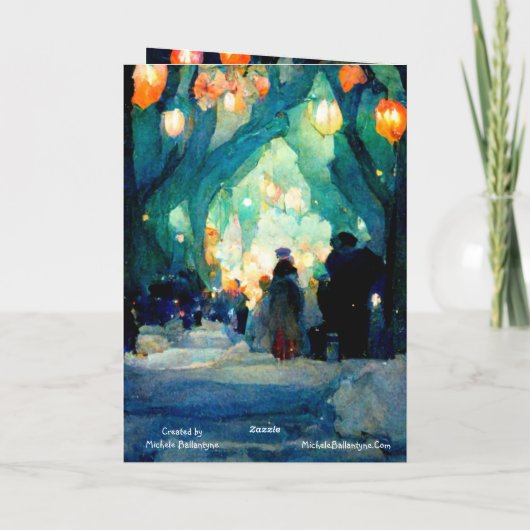 Weihnachtskarte Abend Ansammlung bunte Lichter Karte (Rückseite)