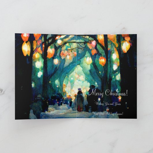 Weihnachtskarte Abend Ansammlung bunte Lichter Karte (Innenseite)